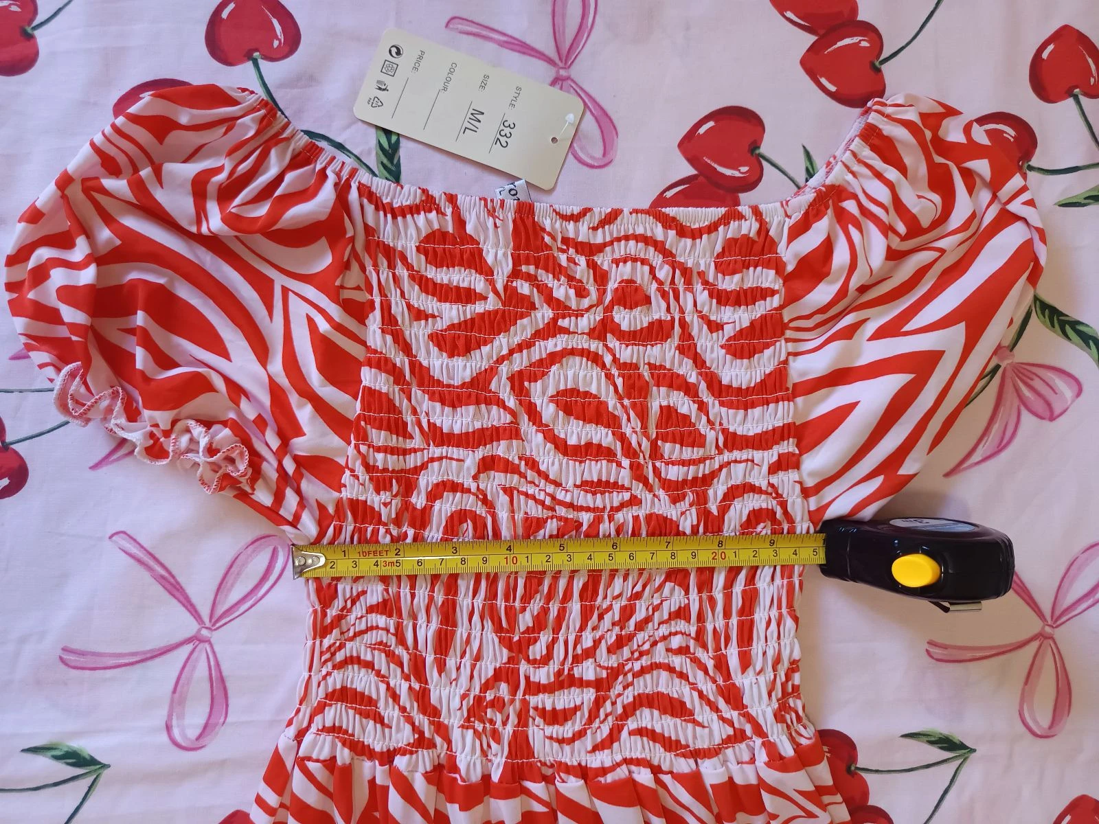 Jurk midi honingraat zebra oranje / Robe froncée zèbre orange / Smocked zebra dress – photo 4